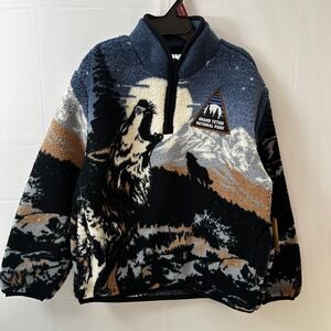 National Park Foundation Grand Teton Wolf Sherpa Fleece Quarter Zip‎ Kids Blue